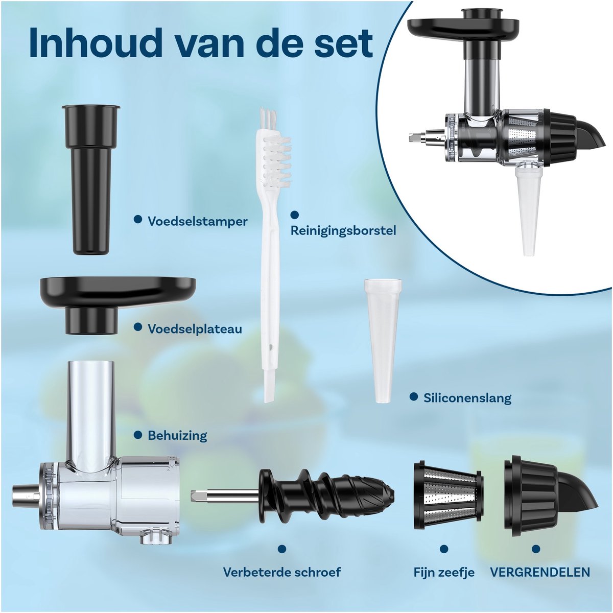 MMOBIEL Slowjuicer Opzetstuk voor KitchenAid Stand Mixer – Koudpers Slowjuicer & Sapcentrifuge voor Groente en Fruit – Inclusief zeef, voedselstamper en reinigingsborstel thumbnail 3