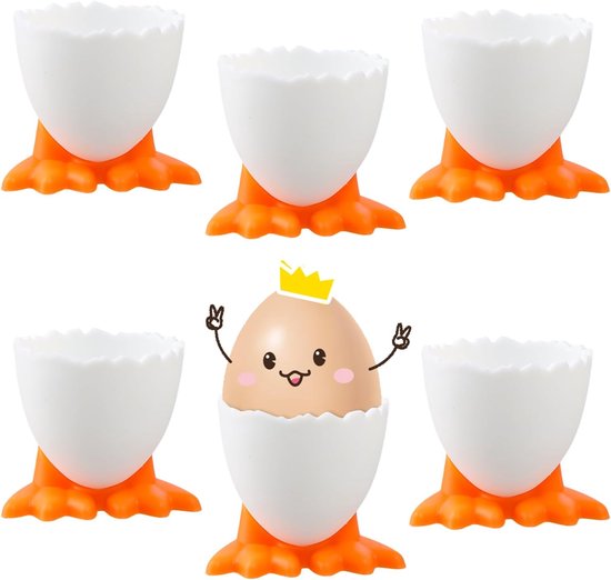 6 Stuks Eierdopjes met Pootjes - Grappige Eierhouders Kip - Eierhouder - Eierdopjes voor Kinderen & Pasen - Paasdecoratie - Wit/Oranje