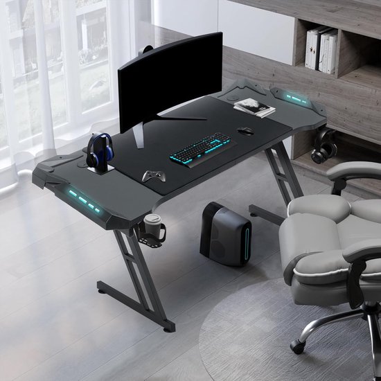 Gamingtafel 140 x 60 cm met koolstofvezeloppervlak en hoofdtelefoonhaak van Merkloos — afbeelding 5