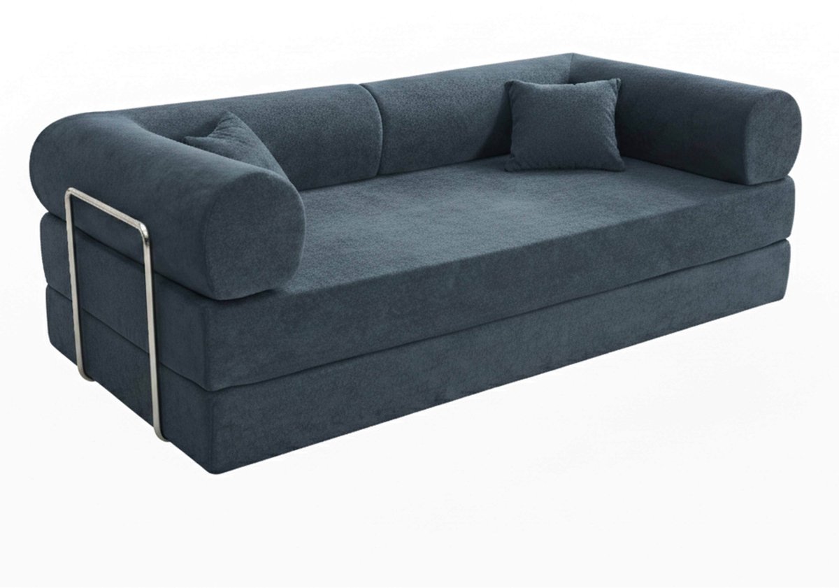 Oviala - 2-zits slaapbank in stof met kussens modulaire Donkerblauw 204 cm - Wendy