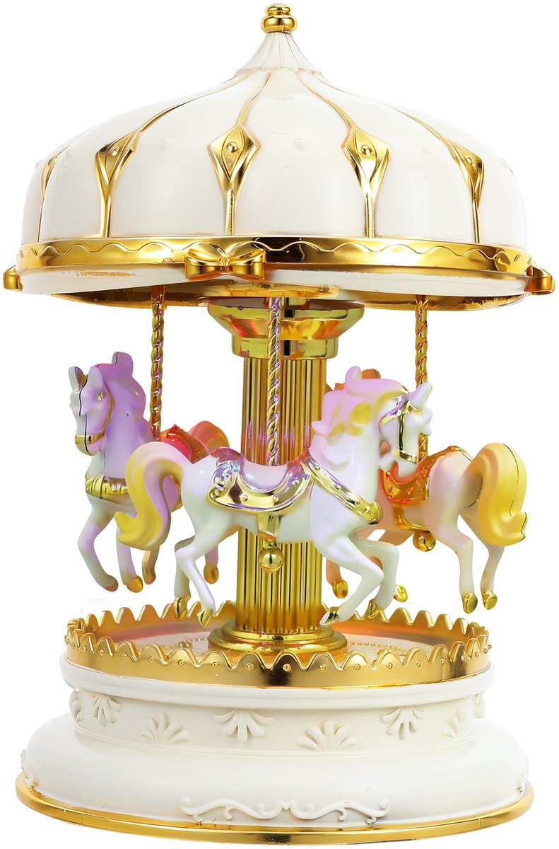 Carrousel Muziekdoos - Draaiende Lichtjes Carrousel (Crèmekleur) - Betoverende Draaimolen Muziekdoos