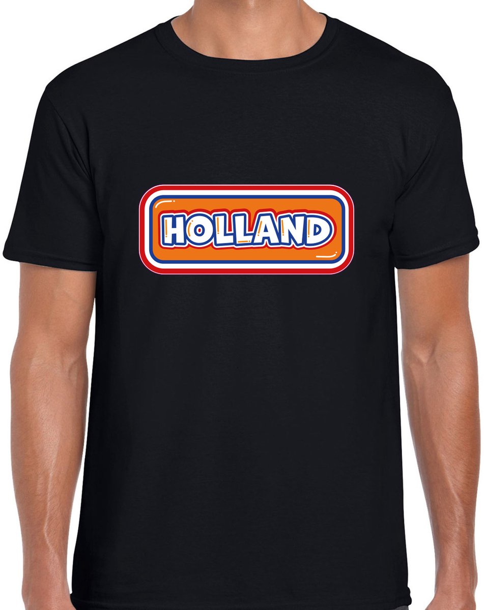 Bellatio Decorations Verkleed T-shirt voor heren - Holland - zwart - voetbal supporter - themafeest L