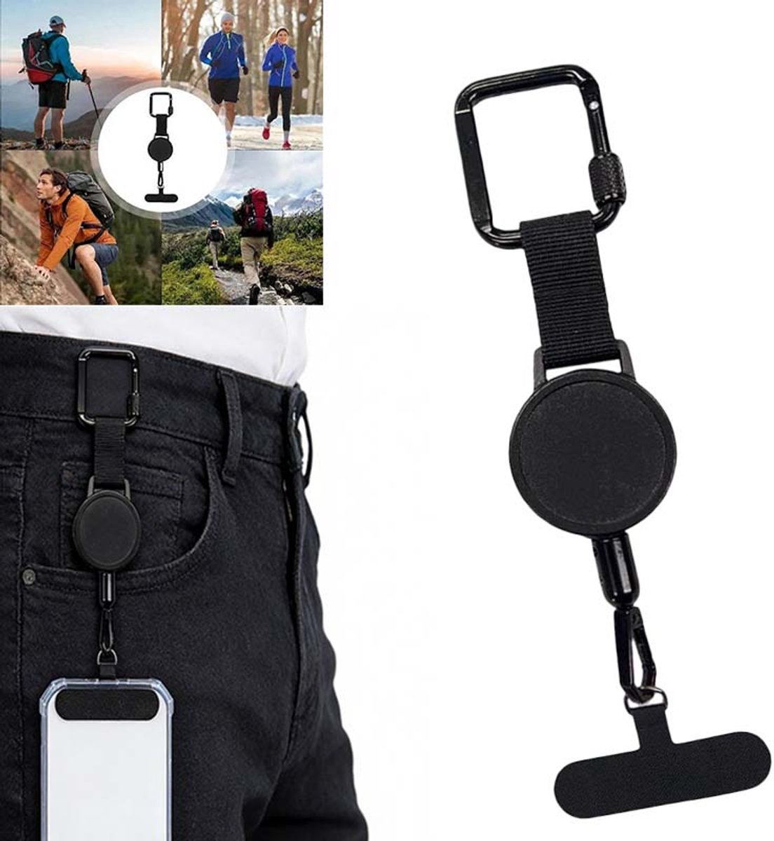 1 Stuk Uittrekkbare Anti-diefstal Mobiele Telefoon Hangkabel - Mobiele Telefoon Anti-diefstal Hangkabel - Geschikt Voor Outdoor Sporten Zoals Reizen / Wandelen / Klimmen (Zwart)