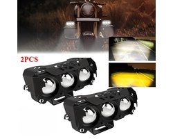 2 projecteurs LED Convient pour les motos - Lumière jaune et blanche, éclairage moteur à trois yeux, utilisé comme éclairage d'entretien supplémentaire Convient pour les voitures, SUV, UTV et motos tout-terrain.