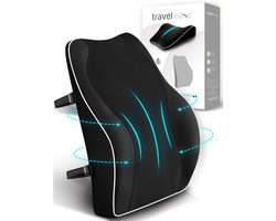 Aura® Travel Ease Ergonomisch Rugkussen Onderrug - Voor Auto, Bureaustoel, Bank en Bed - Rugsteun - Lendensteun - Lendekussen - Thuiswerken – Extra Comfort - Zwart - 43cm x 40cm x 11cm