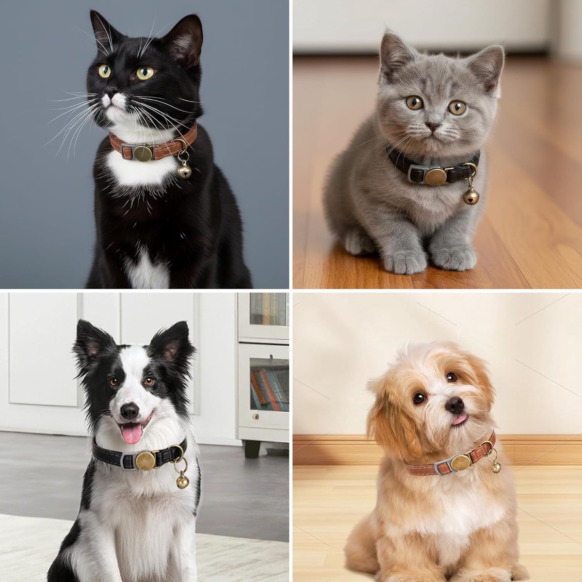 2 stuks leren kattenhalsband met bel, zachte halsband kat met veiligheidssluiting, halsbanden voor katten, kitten, puppy's – foto 3
