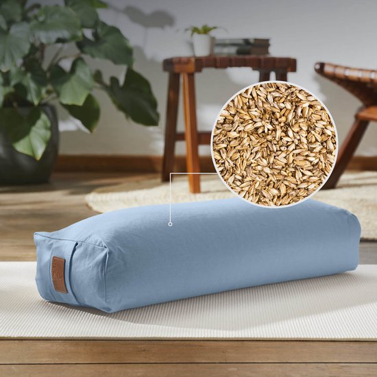 #DoYourYoga - Hoekig Yoga bolster - »Paravati« - Meditatiekussen met bio-organische Spelt vulling - L67 cm & diam.13 cm - lichtblauw van #DoYourYoga — afbeelding 2