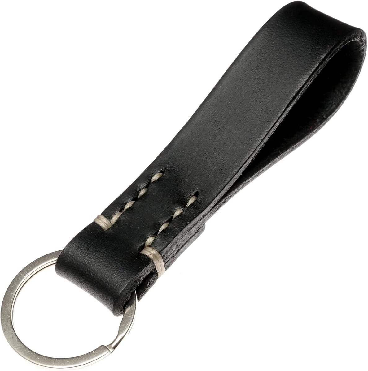 Imperatoris - Leren Sleutelhanger - Keychain met Sleutelring - Geschikt voor Autosleutel & Fiets - Duurzaam en Stijlvol - 1 Stuk - Zwart Beige Naad