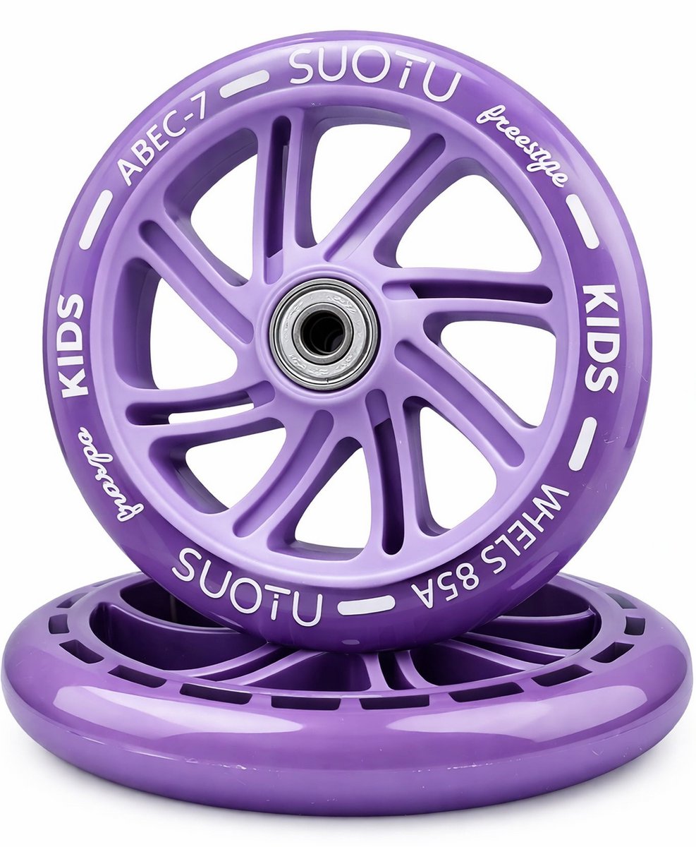 Suotu wielenset voor Stuntstep/Kinderstep - 2 Stuks - 145mm Lichtgevende Wielen - Paars