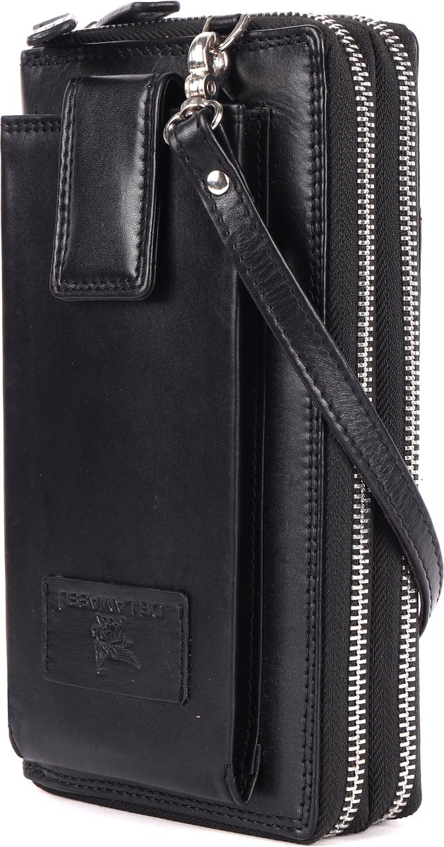 DE LAMASSU® (Zara) ZWART Leren Dames Portemonnee & Crossbody – Echt Leer – RFID – Met Smartphonevak – Luxe Geschenkverpakking