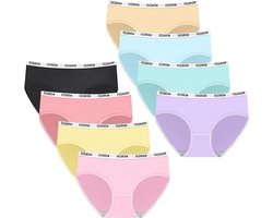 Set van 8 slipjes voor tienermeisjes, zacht katoenen ondergoed voor meisjes, effen, comfortabel en ademend, voor tieners van 8-16 jaar,L (45-57 kg)