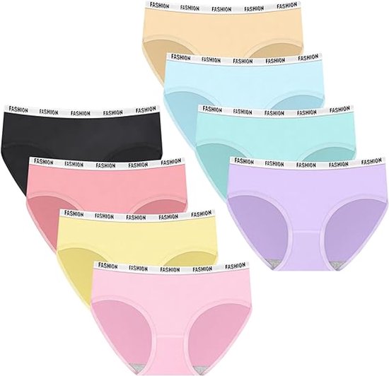 Set de 8 culottes pour adolescentes, sous-vêtement en coton doux pour filles, uni, confortable et respirant, pour adolescentes de 8-16 ans, L [45-57 kg]