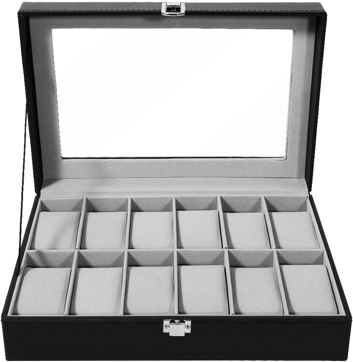 Trendello Horloge Doos - Horlogebox - Horloge Opbergdoos - 12 Vakken - Geschikt voor sieraden - Grijs binnenkant