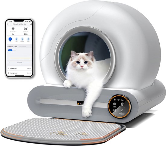 Automatische Zelfreinigende Kattenbak 65L + 9L, App-bediening, Negatieve-Ion Geurverwijdering, Geschikt voor Meerdere Katten