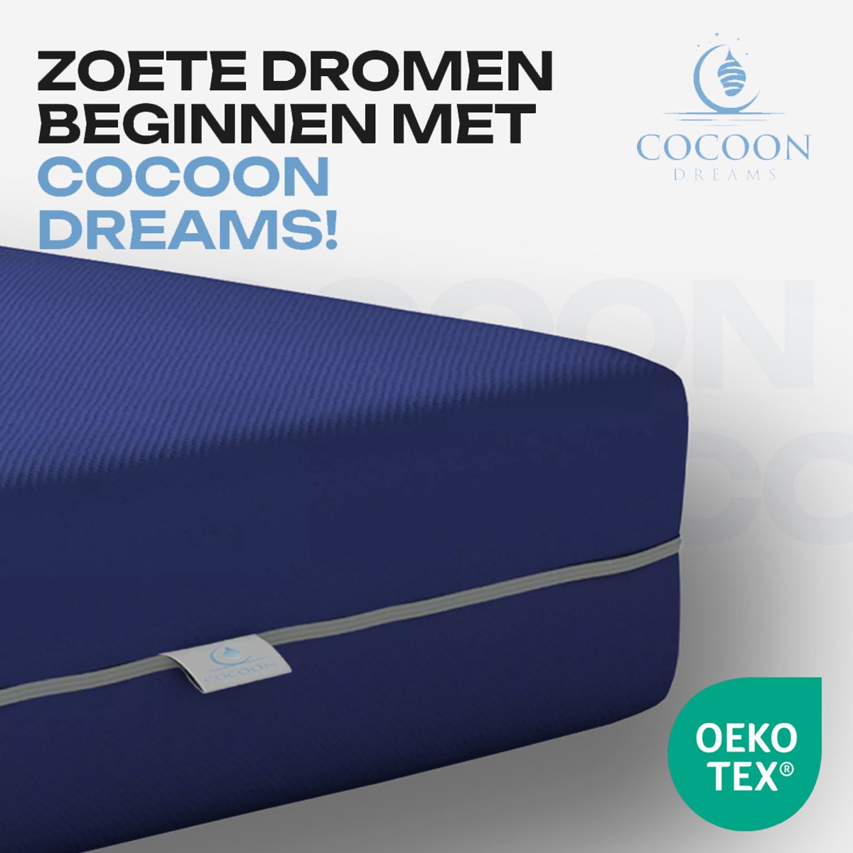 Cocoon Dreams Zorgmatras - 90x200 - Waterdichte Incontinentie matras - Afritsbaar / Wasbaar - Koudschuim HR - 14 cm - Medium Wit
