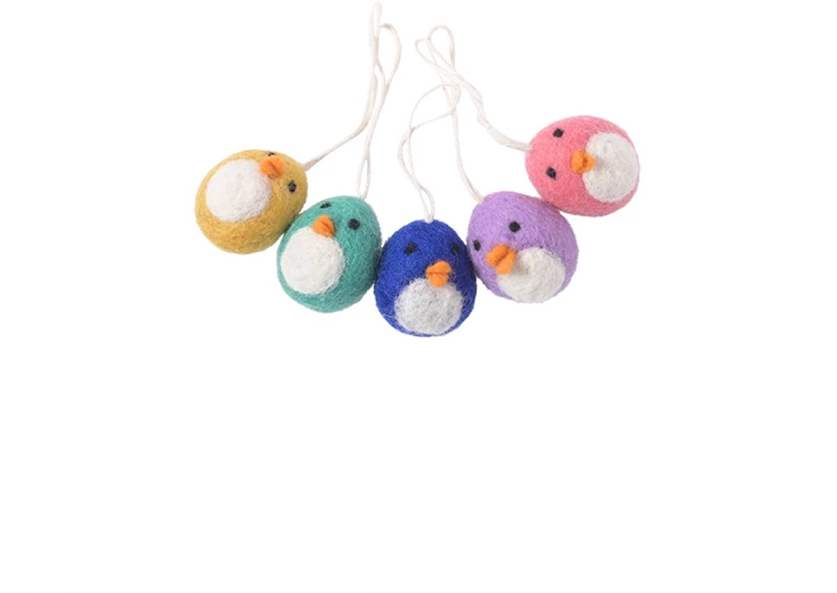 Aveva baby birds set van 5 geel / groen / blauw / paars / roze
