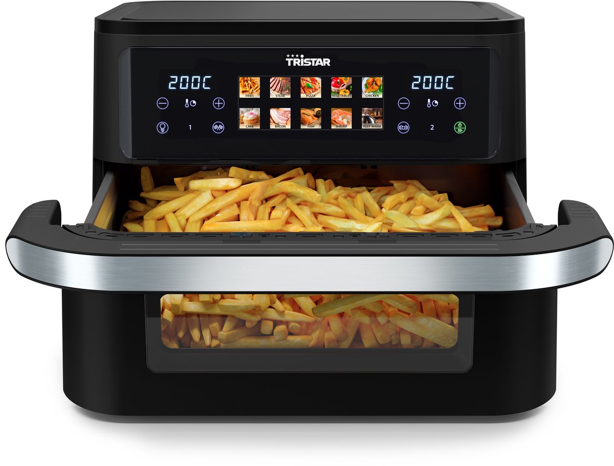 Dualzone Flex Airfryer 10L Tristar – 2800W, Dubbele Heteluchtfriteuse, 8 Programma’s, Digitaal, Zwart/RVS - Afbeelding 2