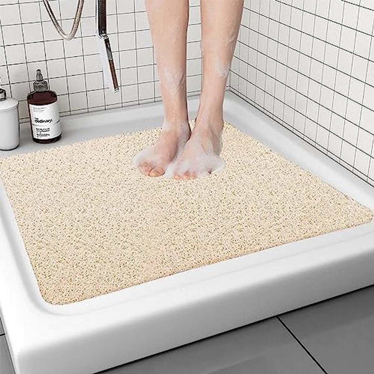 Antislip Douchemat van Luffa - Zacht Comfort voor Kinderen, Gezinnen en Senioren - Beige 60 x 60 cm