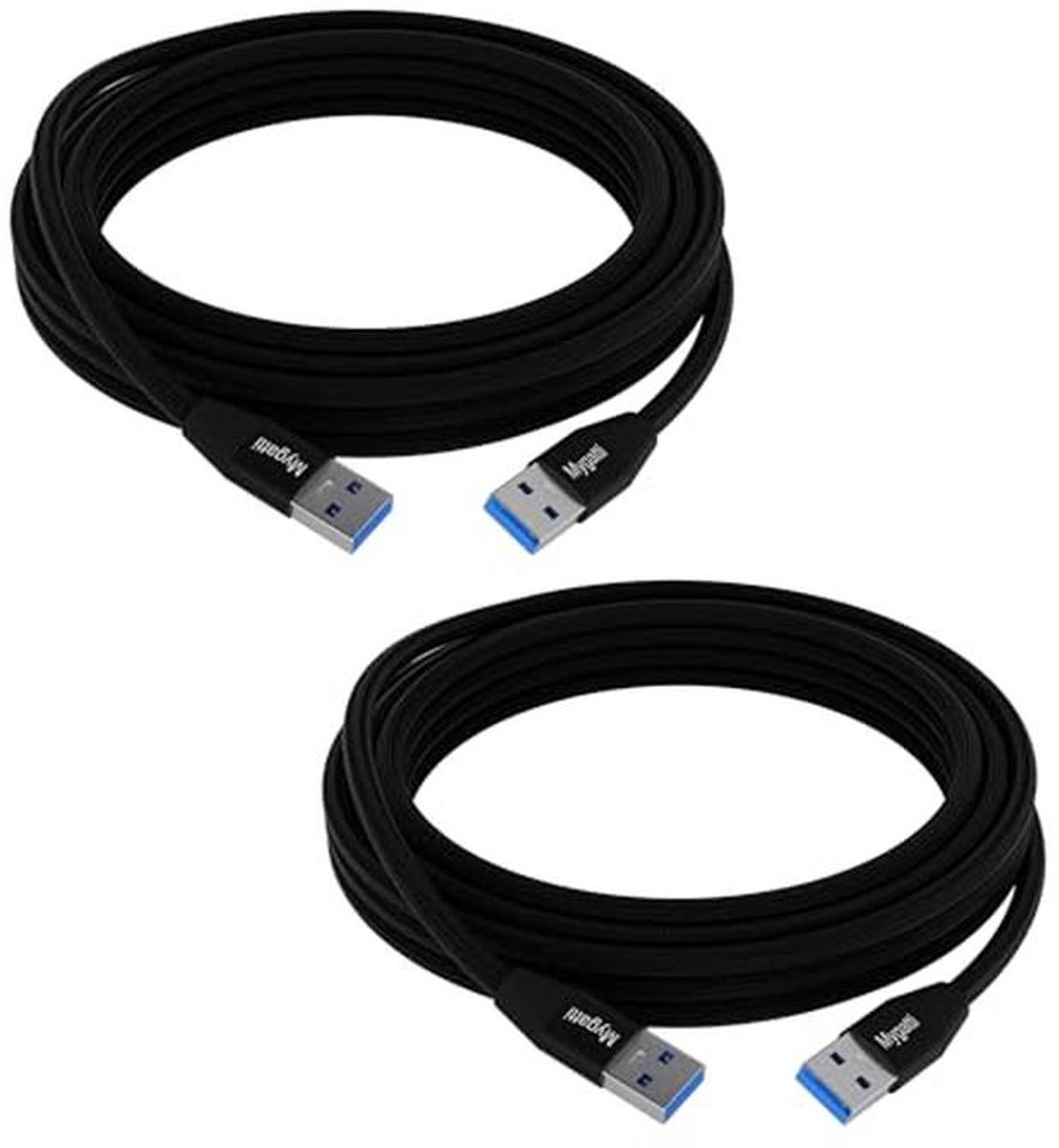 USB 3.0-kabel 0,5 meter (2 stuks) - A-stekker naar A-stekker, nylon, dubbelzijdig voor snelle gegevensoverdracht