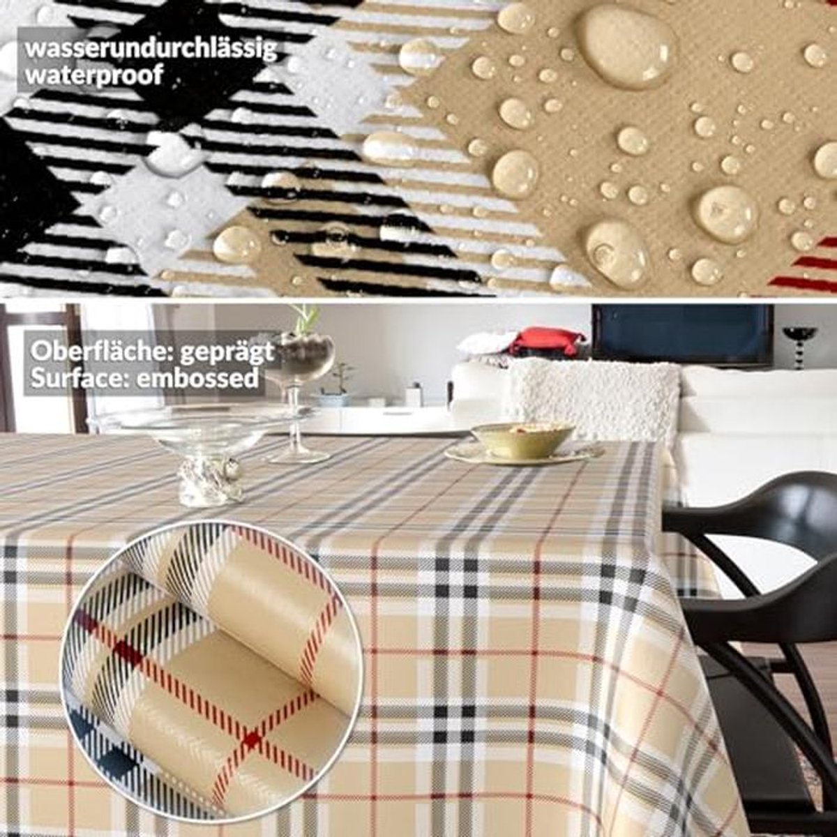 Wasdoek Tafelkleed 160 x 140 cm - Waterafstotend, Afwasbaar en Met Snijrand