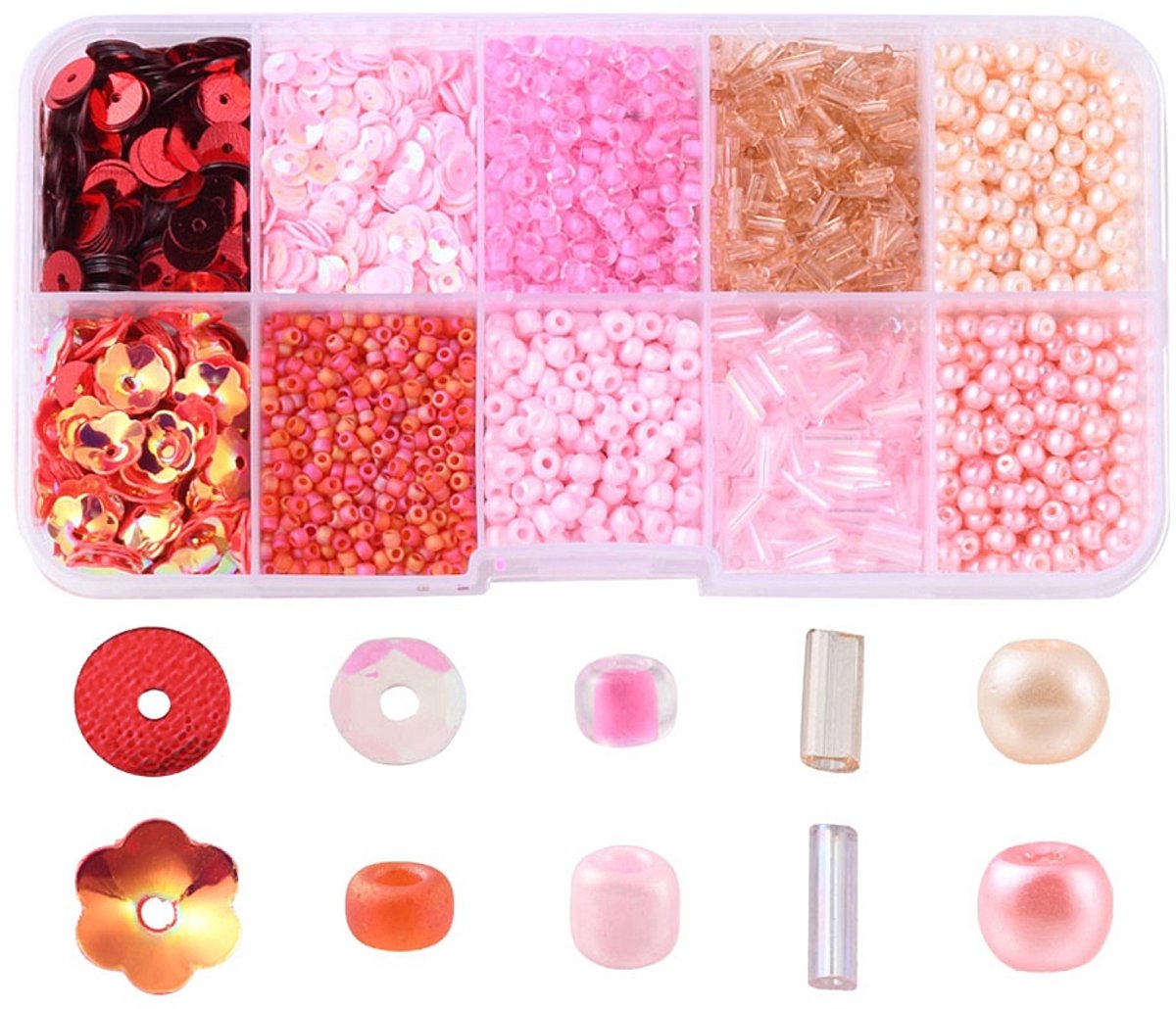 Petra's Sieradenwereld - Kralendoos roze verschillende kralen 3-4 mm (175)