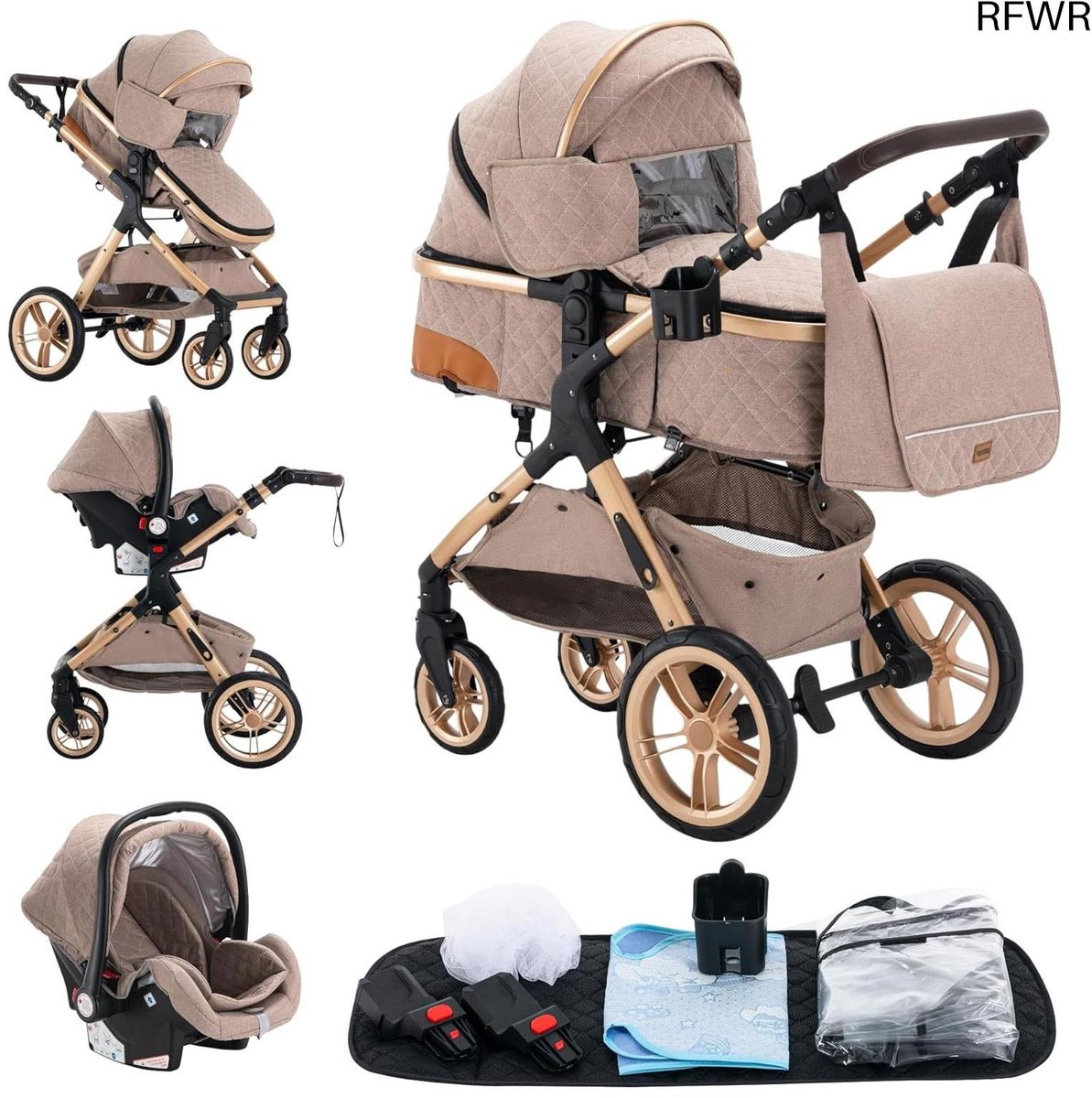 3-in-1 Kinderwagen Hoge Landschap Vouwen met Demping en Verstelbaar Handvat