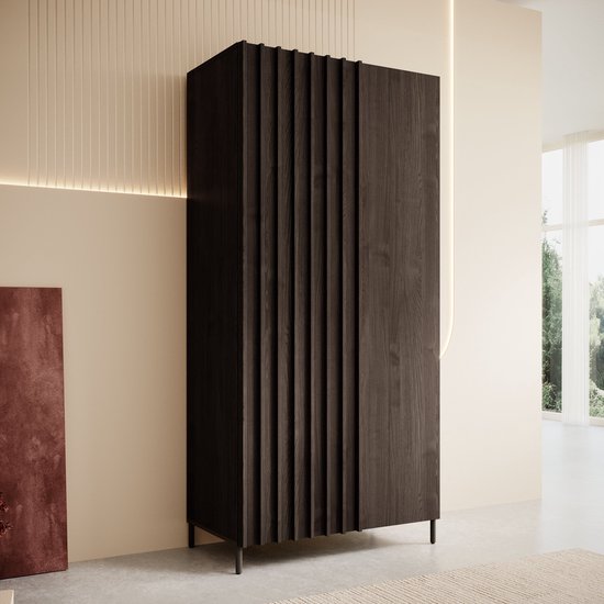 Meubella - Kledingkast Paz - Donkerbruin eiken - 92 cm