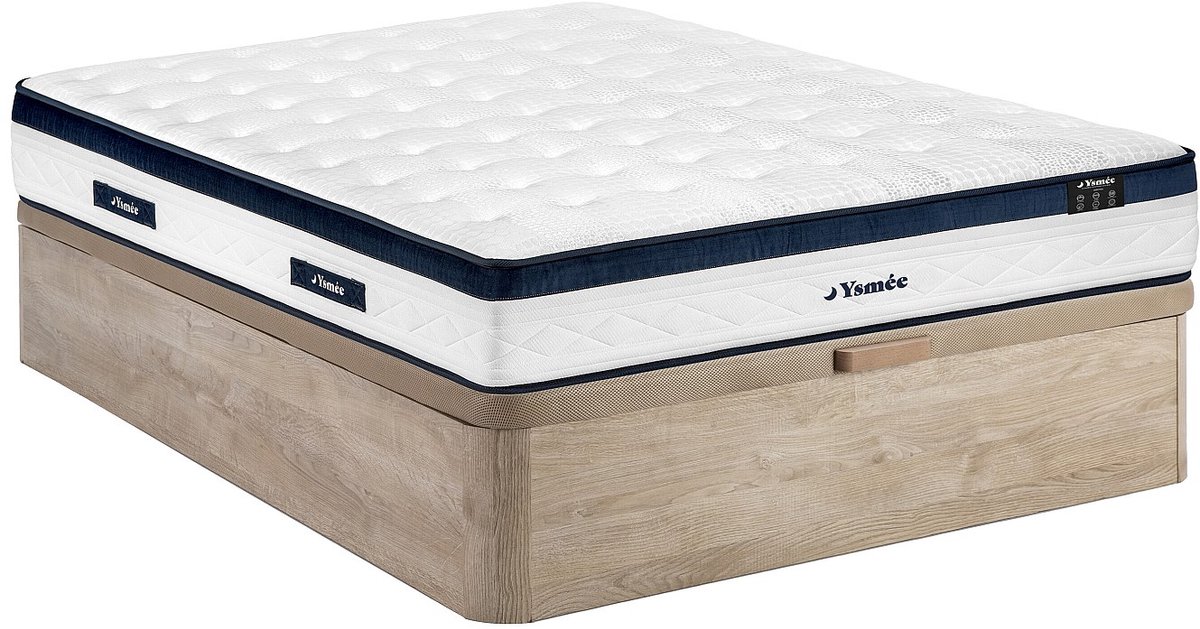 Vente-unique Set 140 x 200 cm bedbodem met opbergruimte in naturelkleur + pocketveringmatras 5 zones en verkoelende tijk van 28 cm dik - KOROVOU van YSMÉE