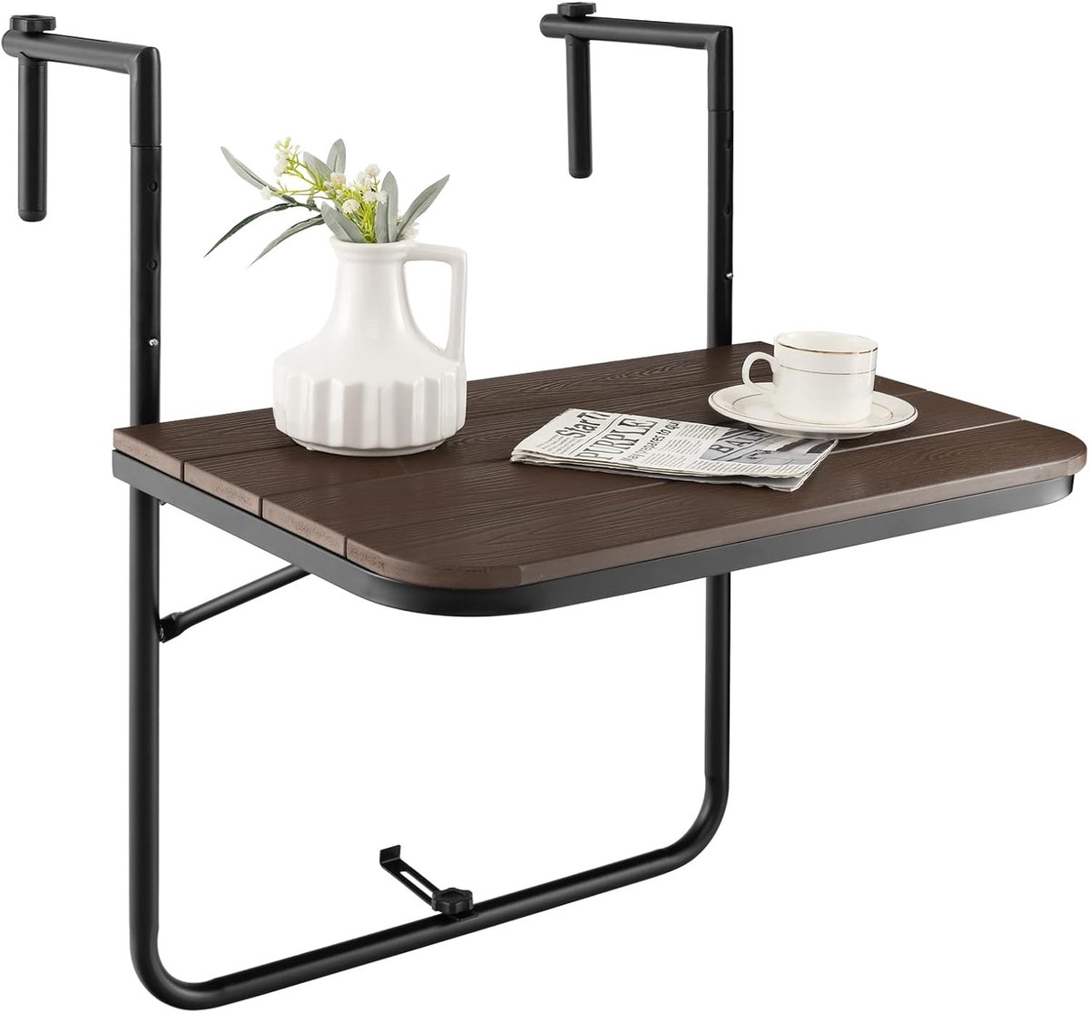 KOMFOTTEU Balkontafel inklapbaar - hangtafel - in hoogte verstelbaar in 3 niveaus - tuintafel - tot 30 kg - Buiten Tafeltje Klaptafel - 62,5 x 60 x 73/78,5/84 cm