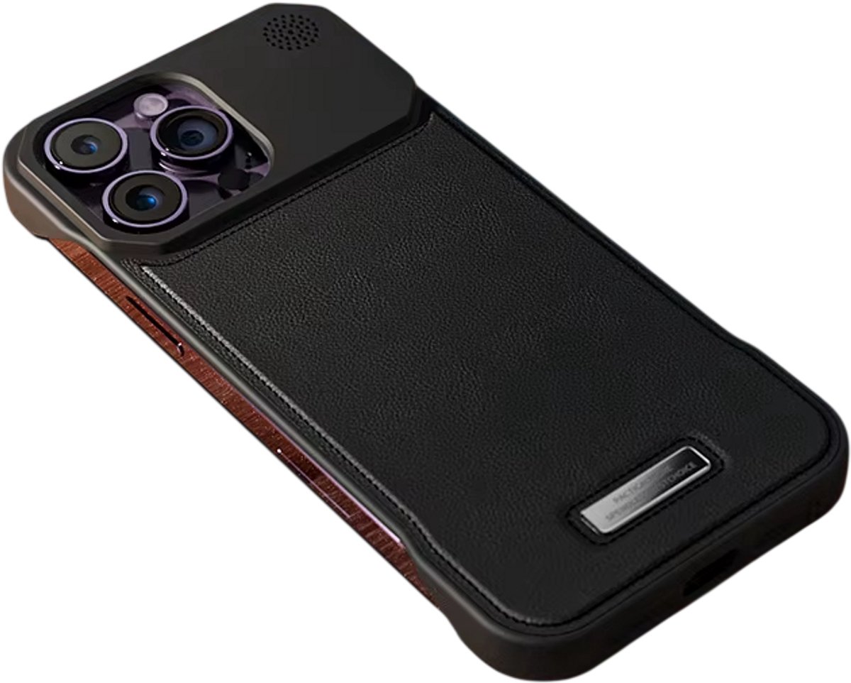 Hoesje van Leer geschikt voor iphone 17 pro max – Luxe Magnetisch Hoesje met Aromatherapie, Draadloos Opladen en Randloos Design – Volledige Bescherming - Zwart