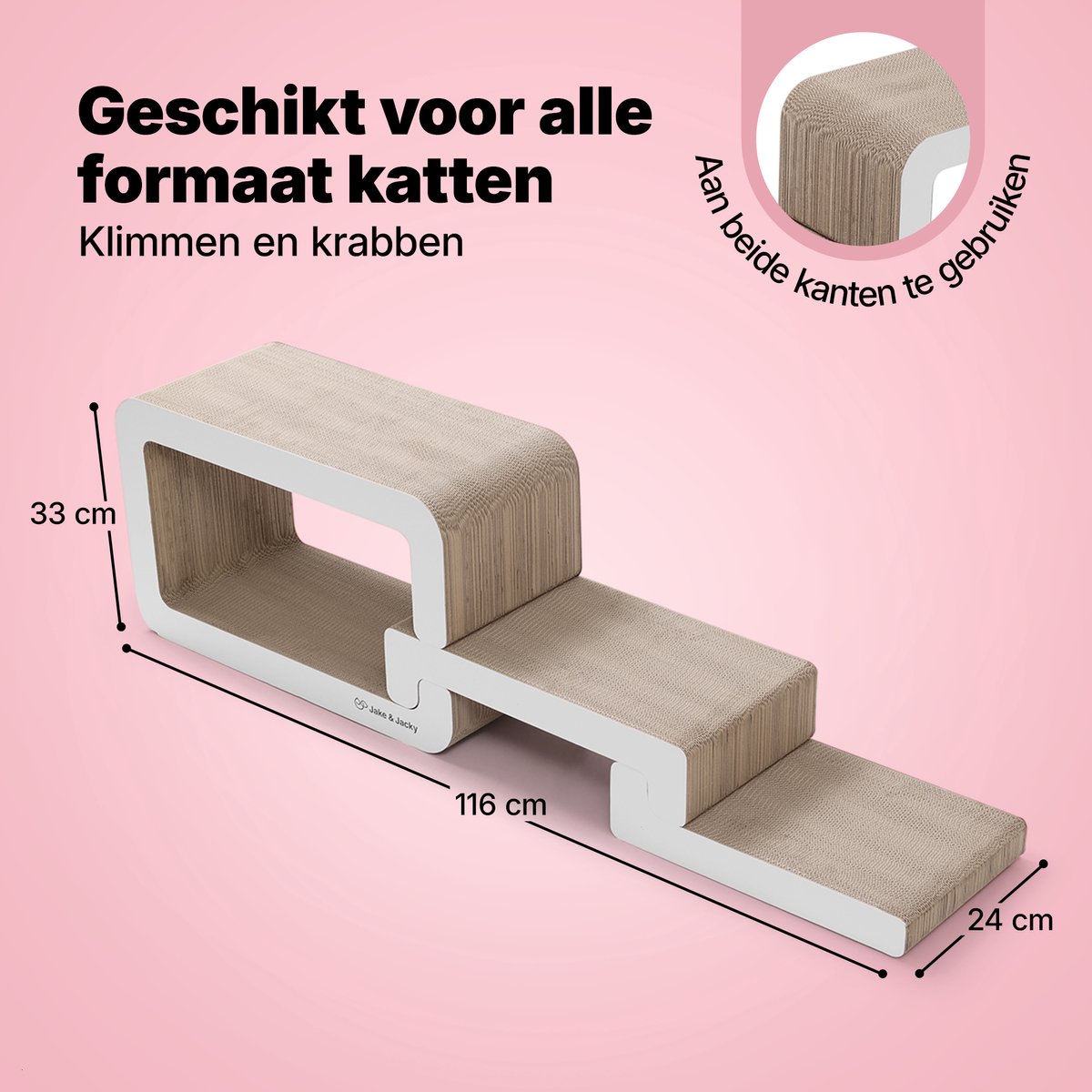 Jake and Jacky Krabkarton voor Katten - Krabpaal Karton - Krabplank - Krabmand - Krabmeubel - Kartonnen Krabmat - Kattenmand - Kattenbed - 116x33x24cm – foto 5