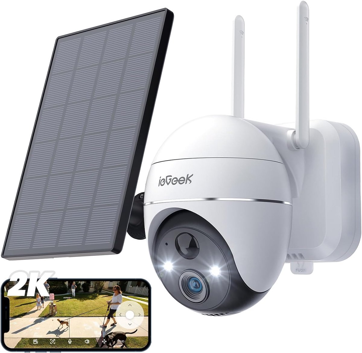 ieGeek Buitencamera Zonne - energie - Draadloze Solar Beveiligingscamera met Bewegingsdetectie - WIFI & Night Vision - Outdoor Security Camera