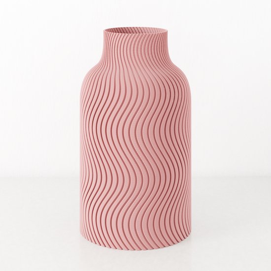 Fleuriek Grote Vaas - Roze - H50cm - Japandi - Wavy patroon vaas - Design vaas van bio kunststof - Hoge vaas binnen