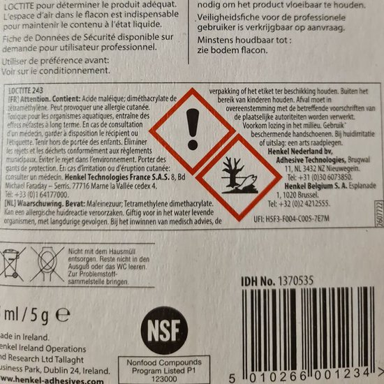 Colle frein filet Loctite 243 normal medium 5ml pour auto moto mécanique Neuf