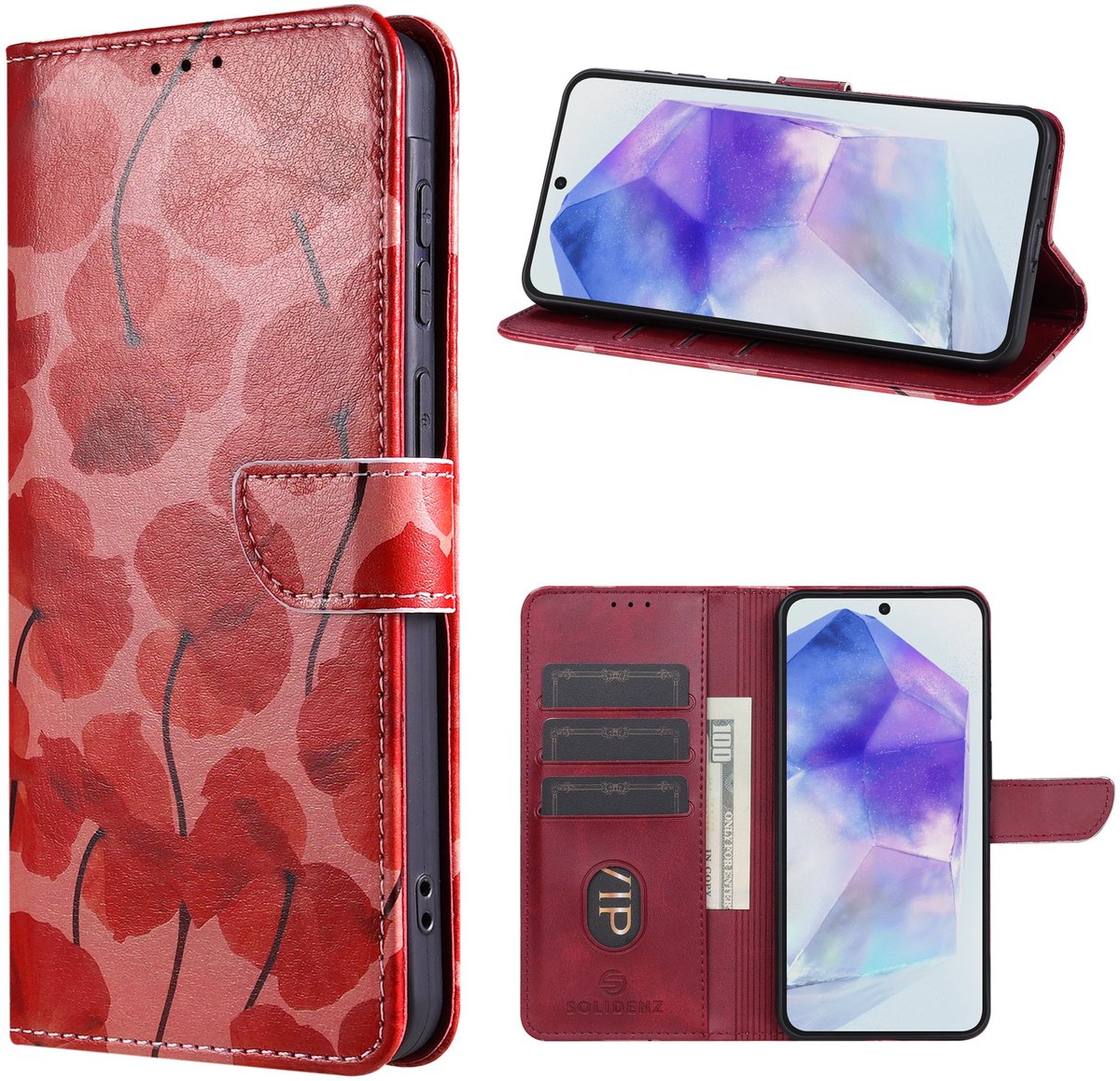 Solidenz Hoesje - geschikt voor Samsung Galaxy A52s / A52 Bookcase - Telefoonhoesje met Pasjeshouder - Romantische klaproos