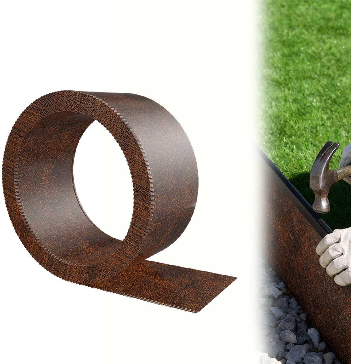 Aufun 20 Meter Gazonrand - Hoogte 15 cm - Roestkleurig - Metalen Gazonrand - Geschikt Voor Tuinen, Binnenplaatsen, Bloembedden