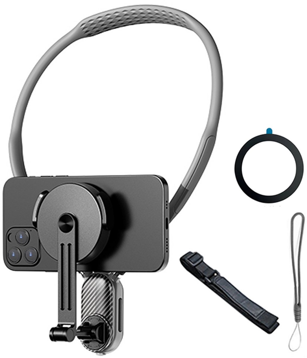 NAXSIR mobiele telefoonhouder, om de nek te dragen, sportstabilisatorbevestiging, veiligheidsgordel en magnetische schijf