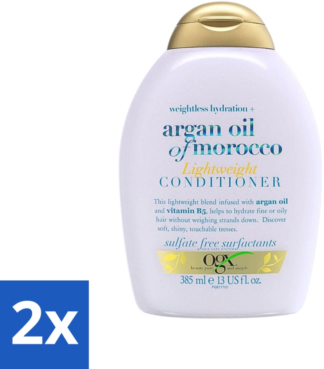 2 x OGX - Argan Oil of Morocco - Conditioner - Lichtgewicht - Voedend - 385 ml - Argan Oil - Haarvoeding - Haarverzorging - Haarversterking - Glans