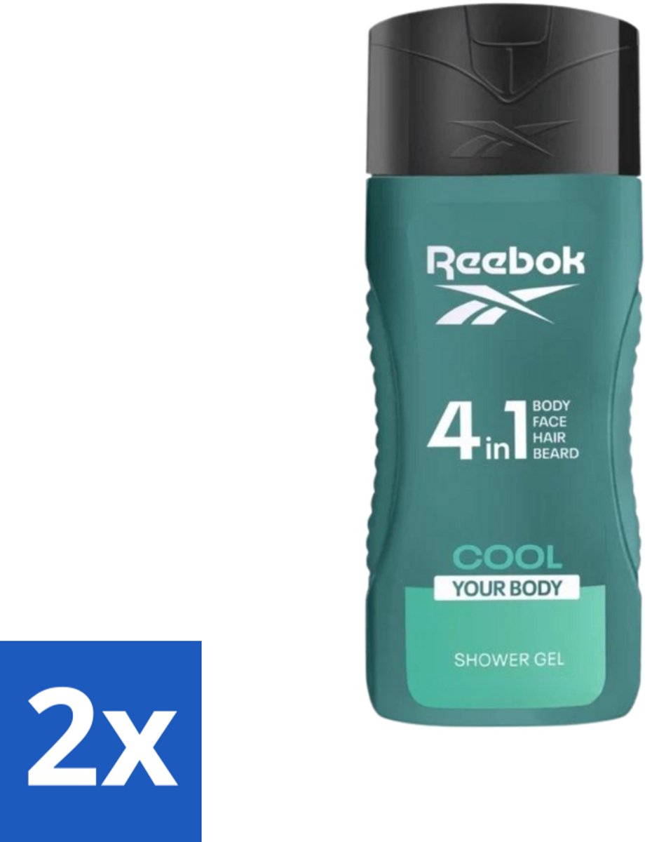 2 x Reebok - Cool Your Body - Douchegel - 4 in 1 - 400 ml - Douchegel 4 In 1 - Verkoelend Douchegel - Menthol Douchegel - Aloe Vera Douchegel - Gezichtsverzorging