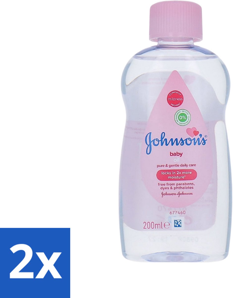 2 x Johnson's - Baby Olie - Puur & Zacht - 200 ml - Babyolie - Babyhuid Verzorging - Hydrateren - Zachte Huid - Babyhuid Bescherming