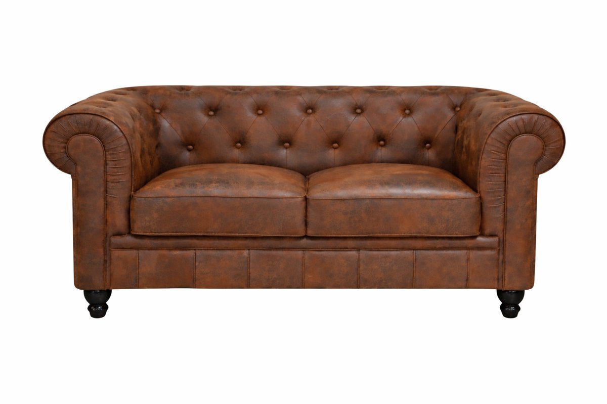 Chesterfield Bank - 2 Zits - Bruin Vintage - Leer - Sofa - Bankstel - Chesterfield