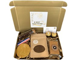 Goud waard koffie brievenbus cadeau met fudge en Ferrero Rocher