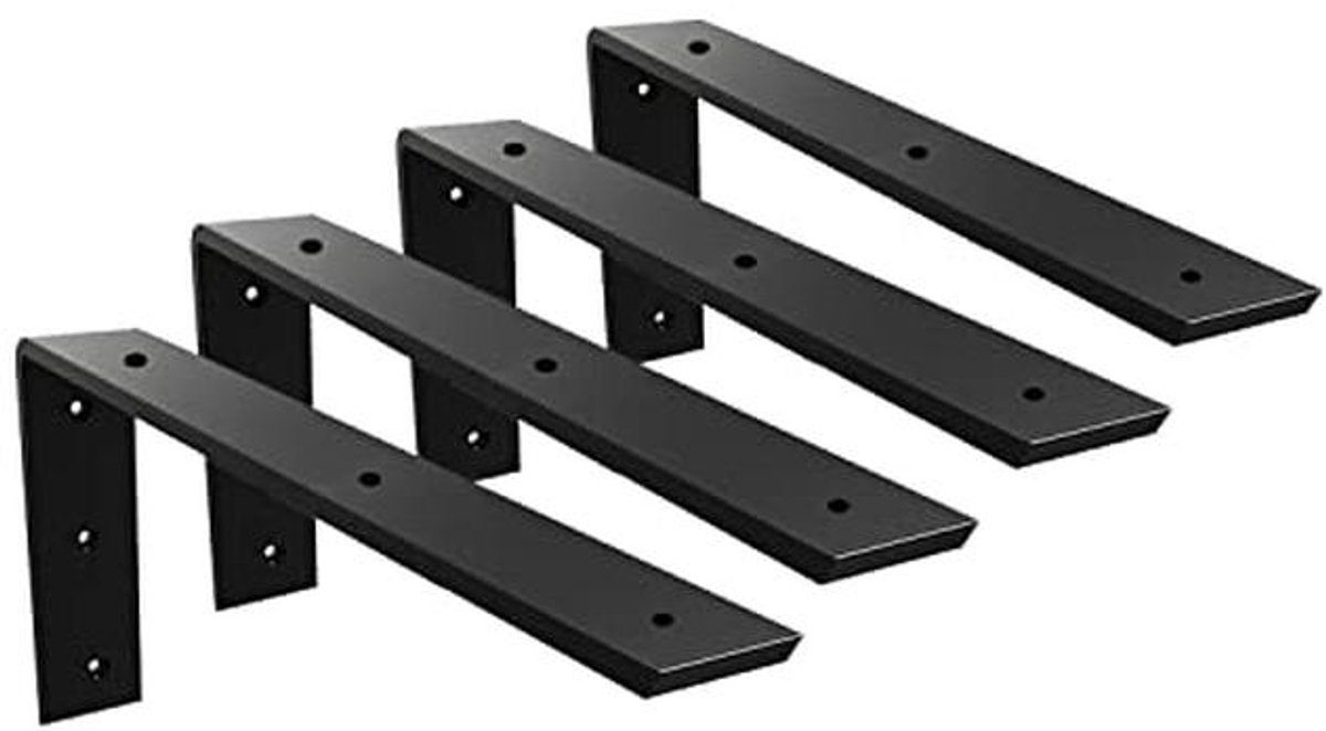 Stevige Aanrecht Ondersteuningsbeugels - 4-Pack 16 Inch Zwarte Granieten L Beugels voor Keuken en Badkamer