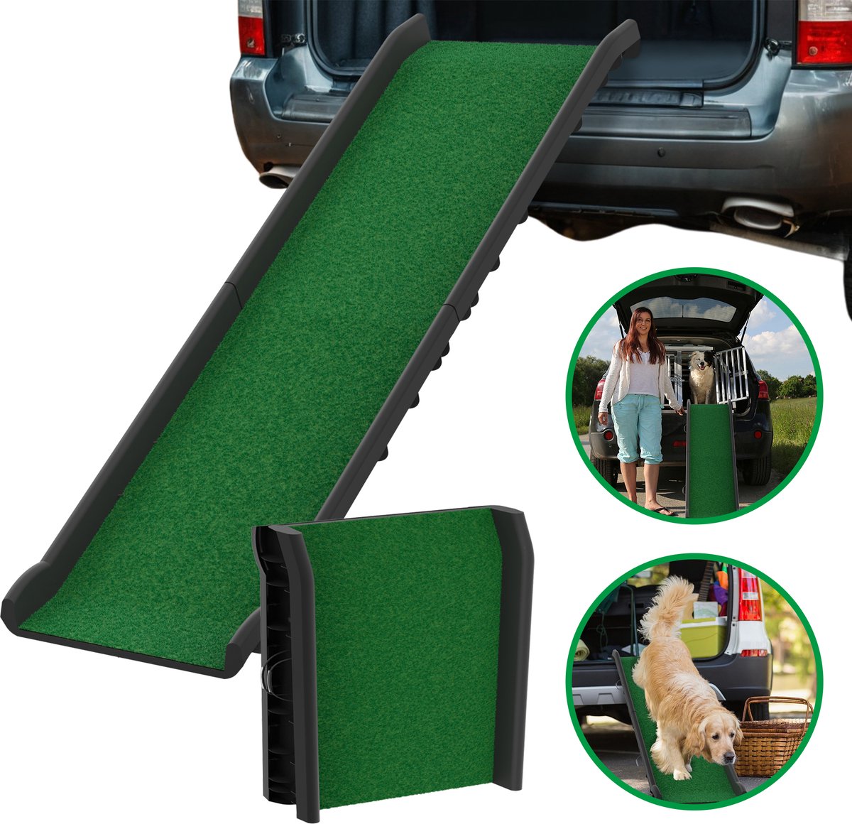 Froadp Hondenramp Auto opvouwbaar 156 x 40 cm Kunststof antislip autoramp Kofferbakramp voor huisdieren Hondenramp Hondentrap Instap hulp voor kofferbak Robuust tot 90 kg Groen