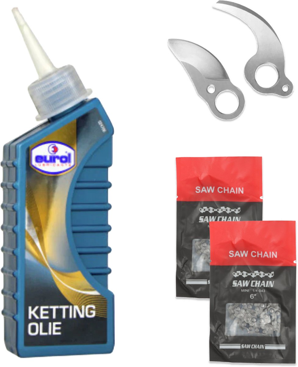 Zanora® Garden Onderhoudsset – voor Kettingzaag en Snoeischaar – 2 Kettingen – Snoeimes – smeer olie