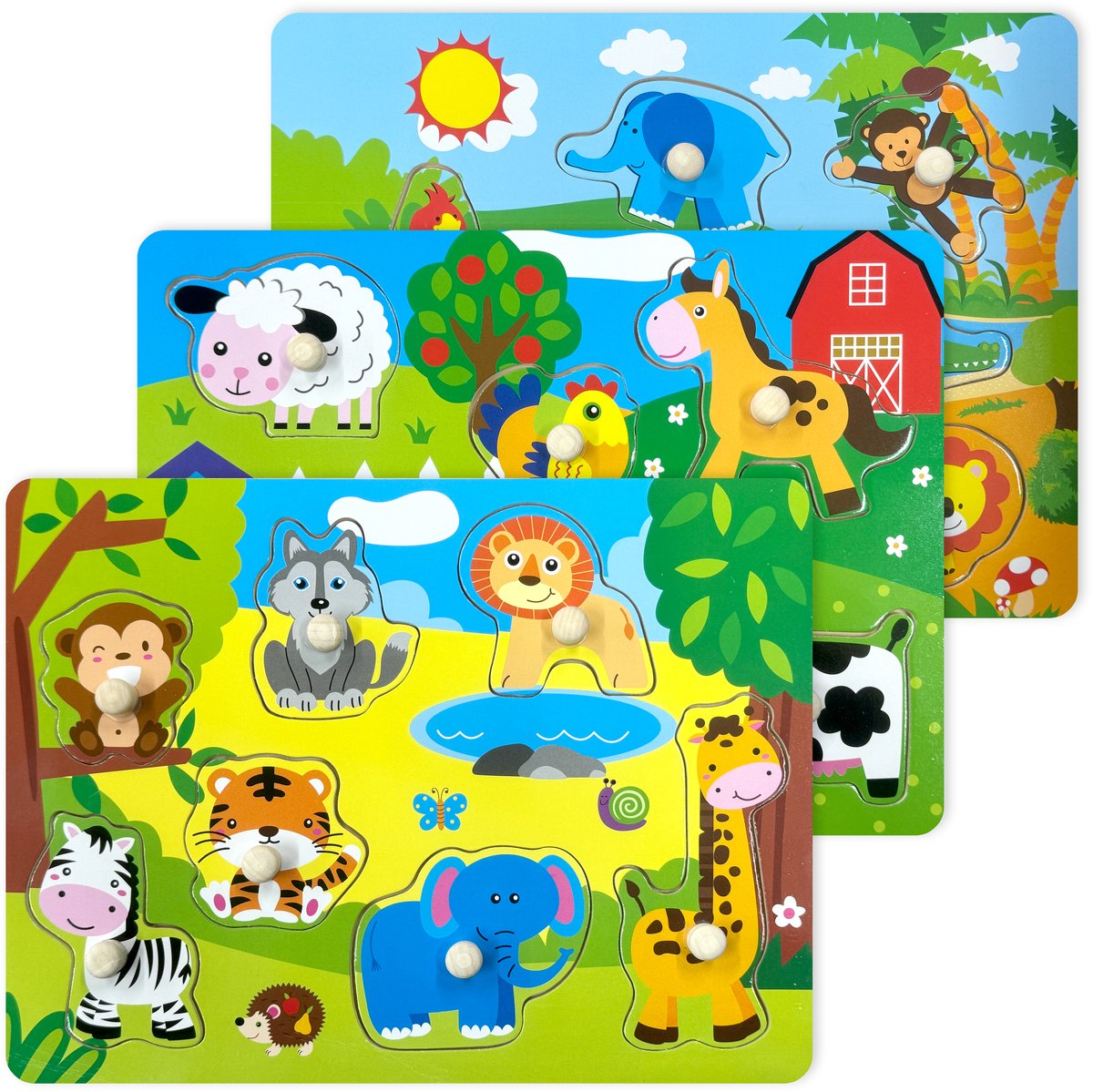 AE Educational - 3 legpuzzels - Dieren - Voor Baby & Peuter - Educatief speelgoed - 1+ Jaar / 2 jaar / 3 jaar - uitdeelcadeaus