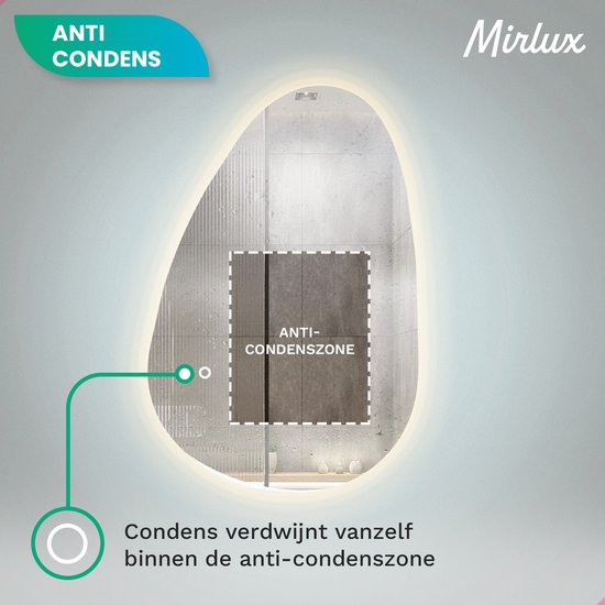 Badkamerspiegel met Verlichting - 100×60 CM- Anti-condens - 3 LED