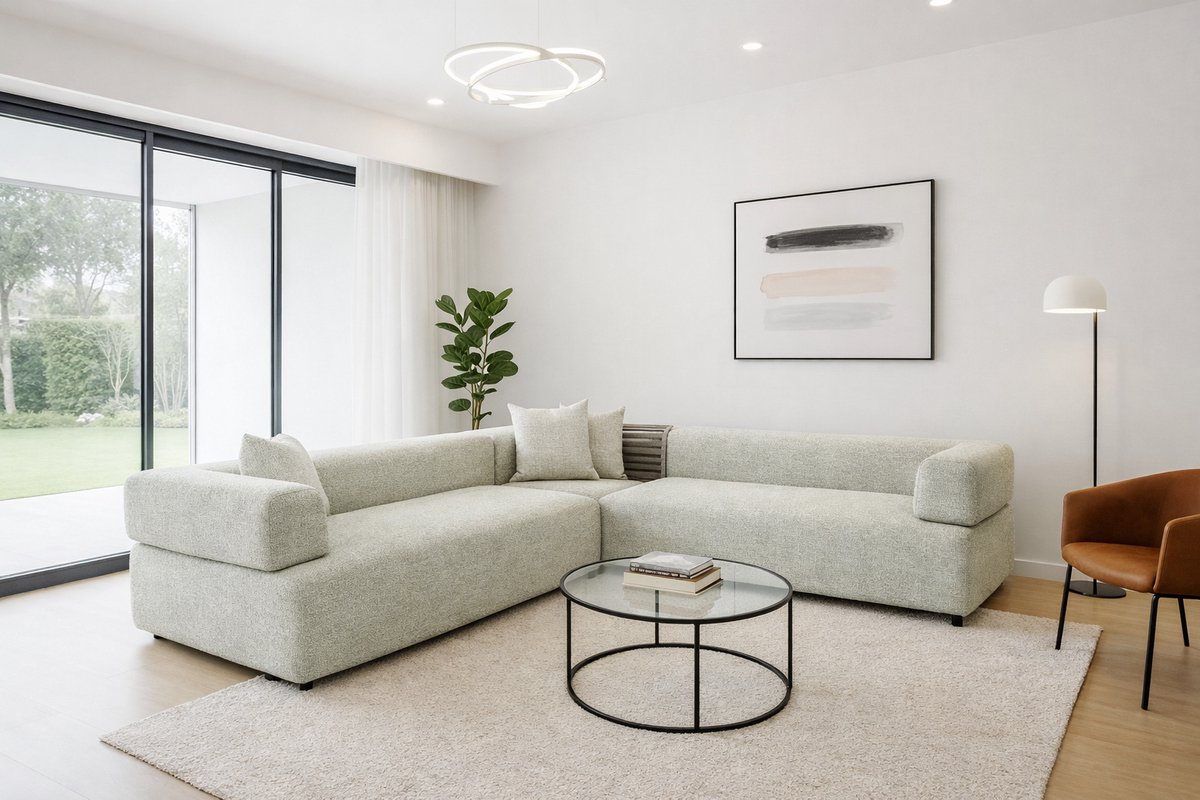 Royale U-Vormige Hoekbank – Matras King - Silver Textiel – Extra Diepe Zitting – 3-Delige Loungebank – Moderne Bank voor Woonkamer