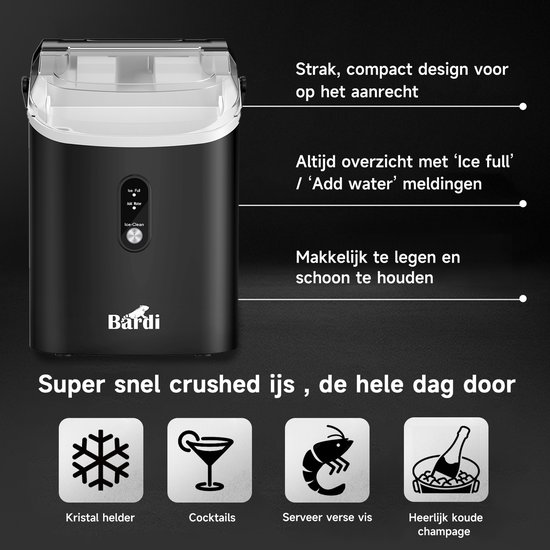 "Bardi 1.1L - Nugget IJsblokjesmachine Rond - Crushed Ice Maker met IJsschep - 15kg/24 uur - Ijsblokjesmaker - Met Luxe Thermosbeker - Zwart - Citruspers Zwart " van Merkloos — afbeelding 2