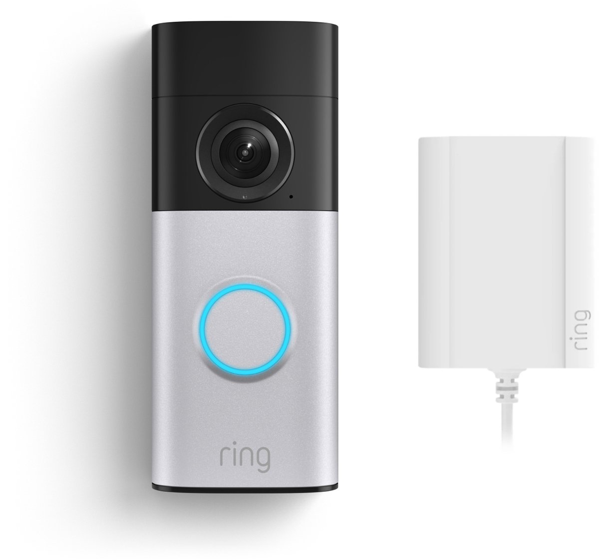 Ring Wired Video Doorbell Plus - Plug-In Adapter - Satijn Nickel - Retinal 2K